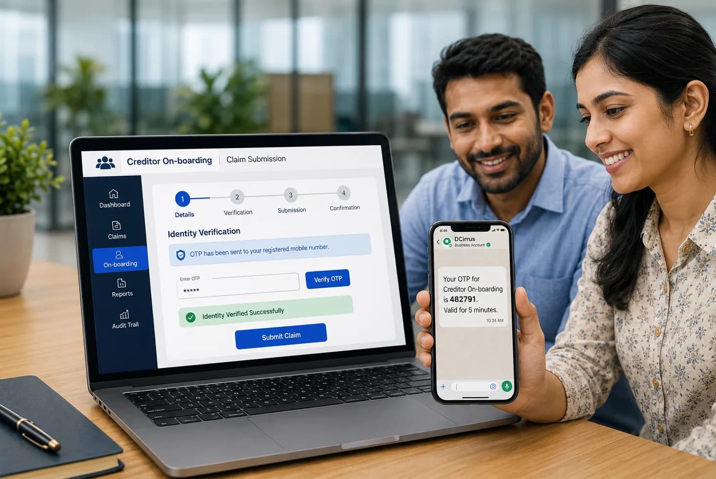 Creditor completing OTP-verified claim submission