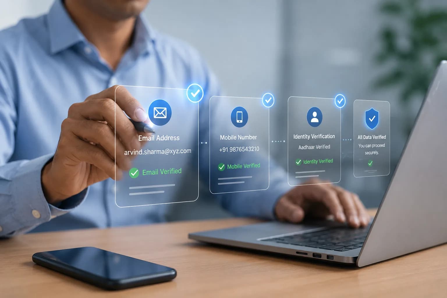 Smart data verification screen validating stakeholder details