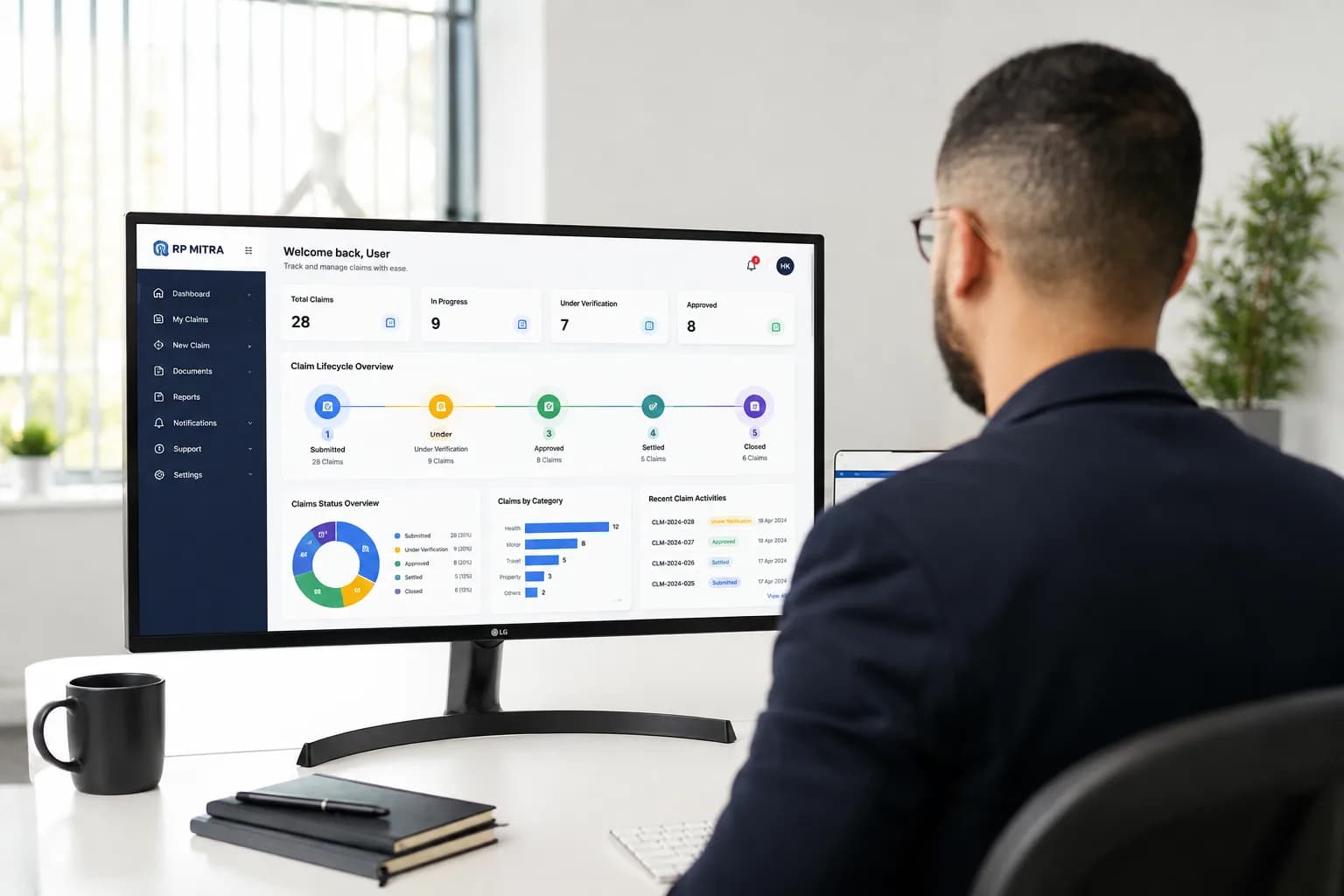 Real-time claim status monitoring screen