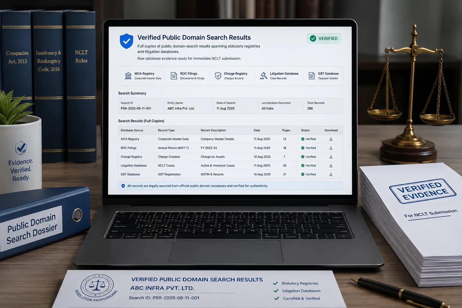 Verified public domain search results from statutory registries