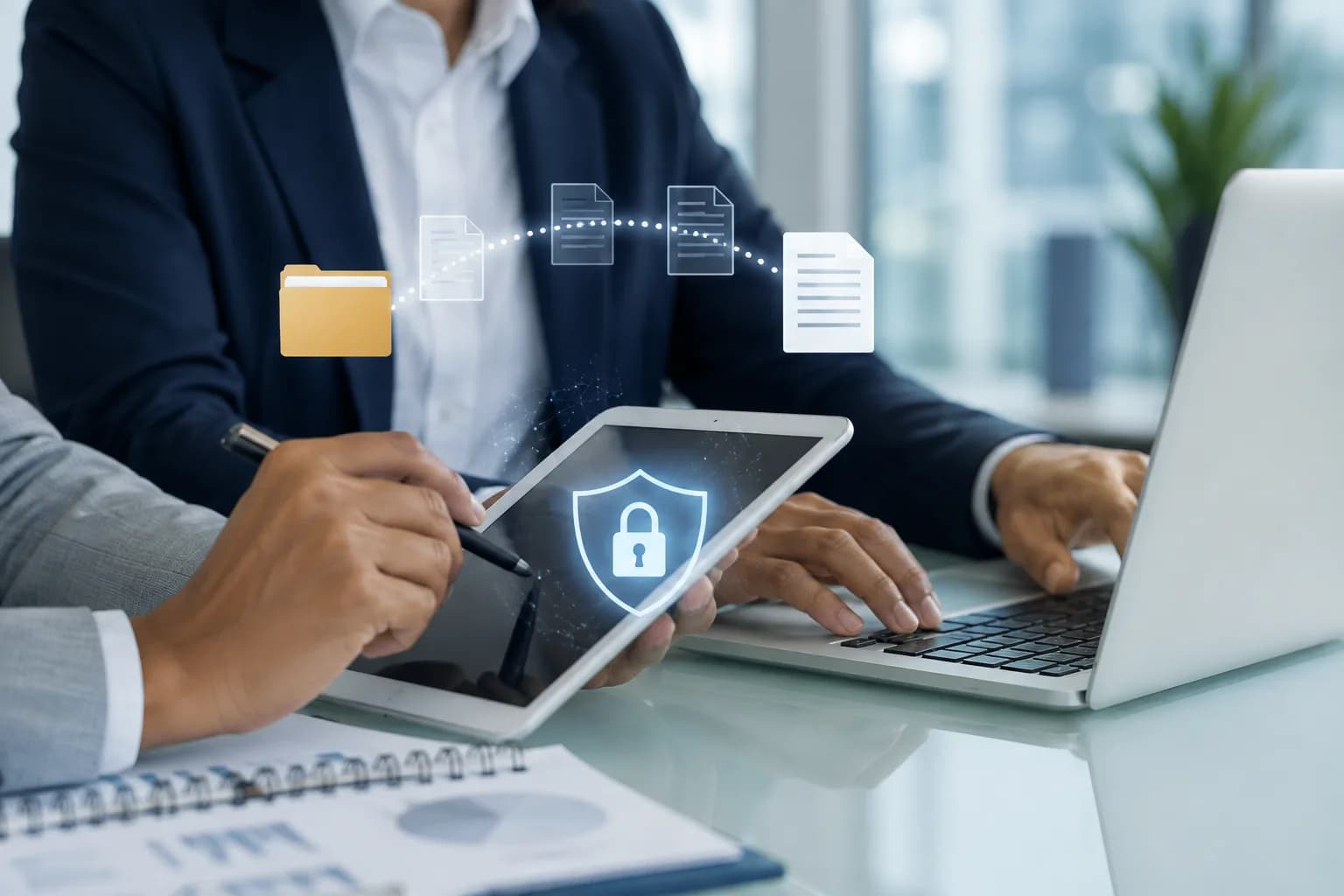 Secure corporate document exchange with encrypted access controls