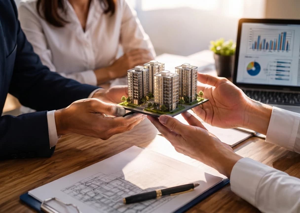 Commercial real estate broker and investor reviewing a property portfolio