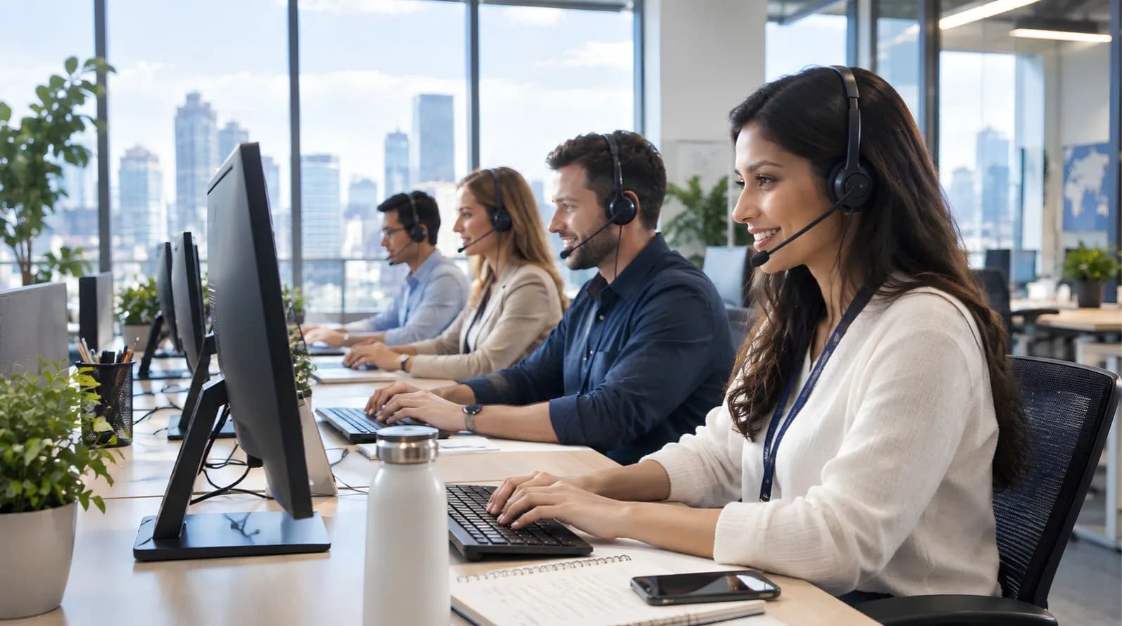 Support team assisting a client throughout their journey