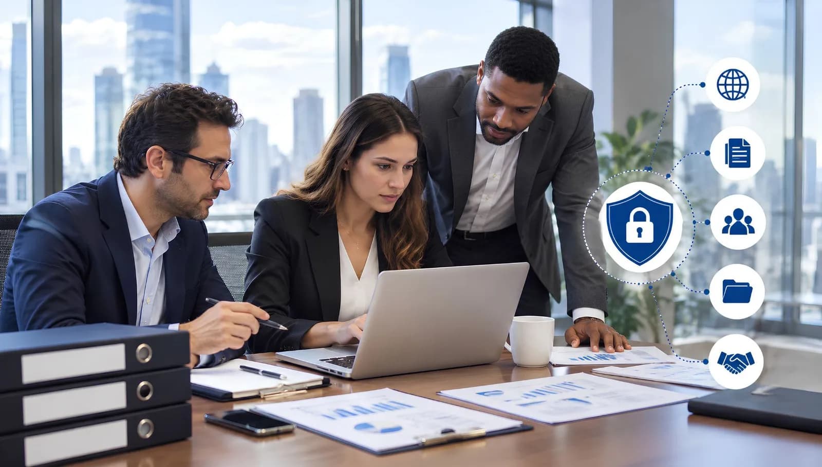 Team reviewing confidential M&A due diligence documents