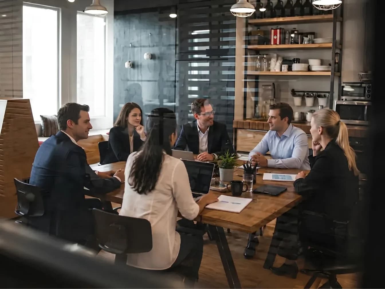 Executives securely exchanging corporate documents